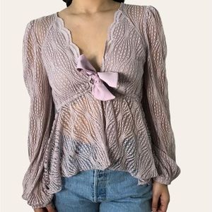 Free People purple lace blouse with bow